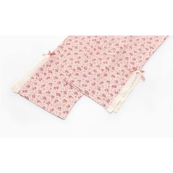 Naisten pyjamasetti, naisten lyhyet pyjamat, seksikkäät, hengittävät, kaksiosainen yöasu, söpö vaaleanpunainen kukkakuvioinen pyjamasetti, pitsi yläosa, pyjamapohjat, loungewear M
