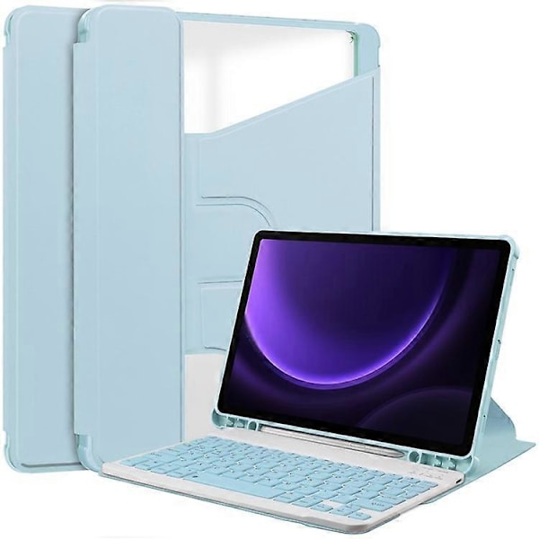 Kompatibelt Skal för Samsung Galaxy Tab S9 FE Läder+Akryl Roterande Ställskydd med Bluetooth-tangentbord Azure