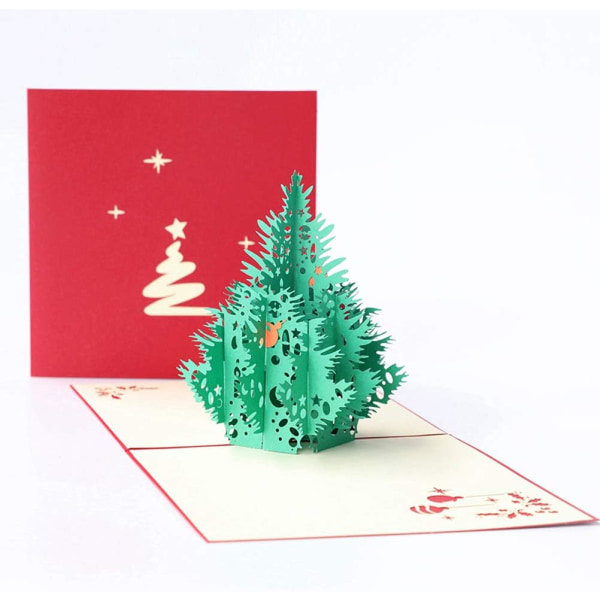 3D Pop-Up Julgran Hälsningskort, Laser Skurna Kort med Kuvert för Jul och Gott Nytt År (3D Julgran, Set om 1)