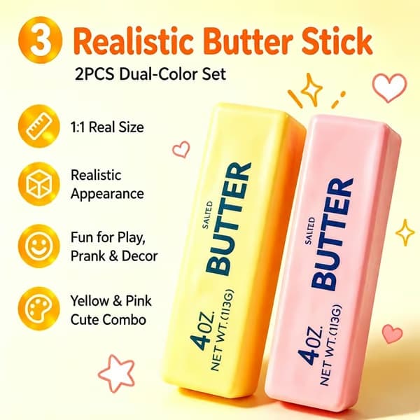2-pack smörsticka squishy leksaker mjuka långsamt stigande klämleksaker anti-stress fidget leksaker för barn och vuxna sensorisk present Yellow