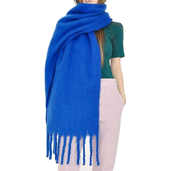 Stor Chunky Halsduk Färgglad Kashmirkänsla Överdimensionerad Halsduk Pläd Mjuk Stor Ull Sjal Tjock Vinter Varm Kvinnor Bright Blue