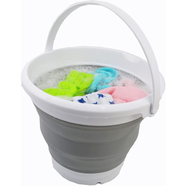 Hopfällbar hink (vit/grå, 5,5 l - rund)
