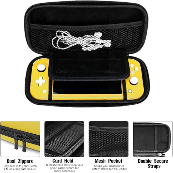 (Gul) 1 stk. Nintendo Switch Lite etui, hårdt etui til Nintendo Switch Lite konsol, inklusive 8 spilkort, JoyCon og andet tilbehør.