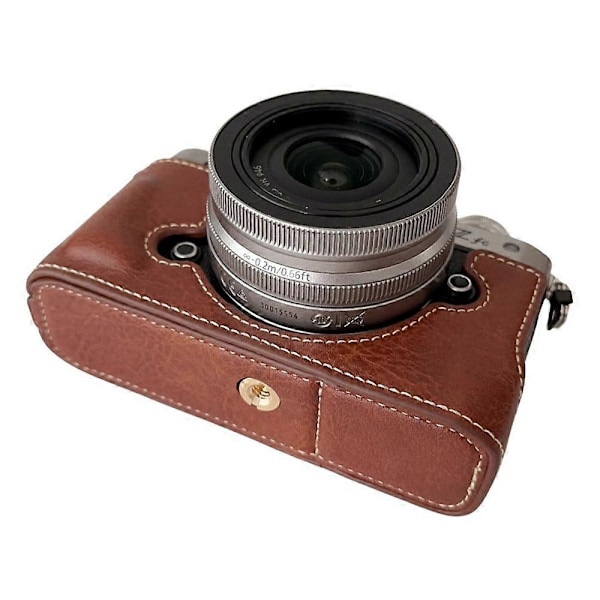 Til Nikon Z Fc Buffalo Tekstur PU Læder Bund Etui Halv Krop Kamera Dækning med Batteriåbning Coffee