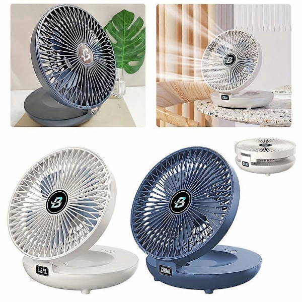 1 stk., Bærbar foldbar ventilator med genopladeligt batteri til vægmontering og luftcirkulation til RV udendørs camping picnic kontor rejse
