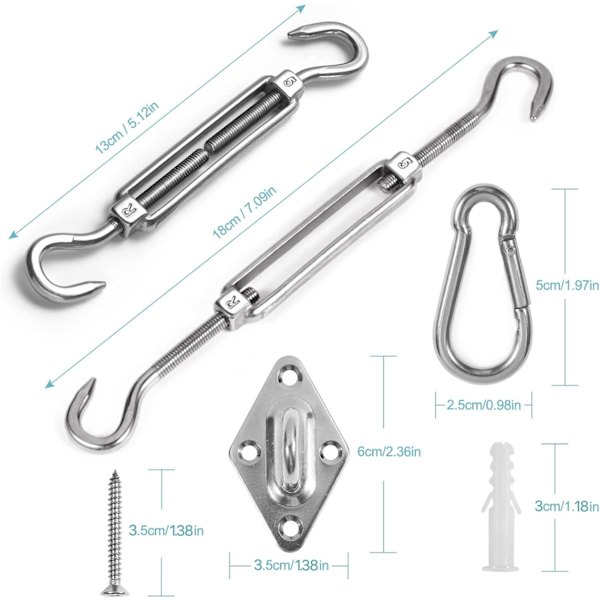 Markisesæt,  Heavy Duty Solsejl Rustfrit Stål Hardware Kit til Have Trekant og Firkant, Rektangel, Solsejl Fastgørelsestilbehør