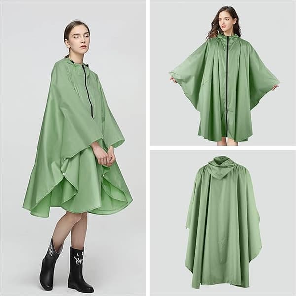Naisten sadetakki, pitkä sadeponcho, vedenpitävä sadetakki, tuulitakki, sadetakki, sateensuojavaatteet läppätaskulla green