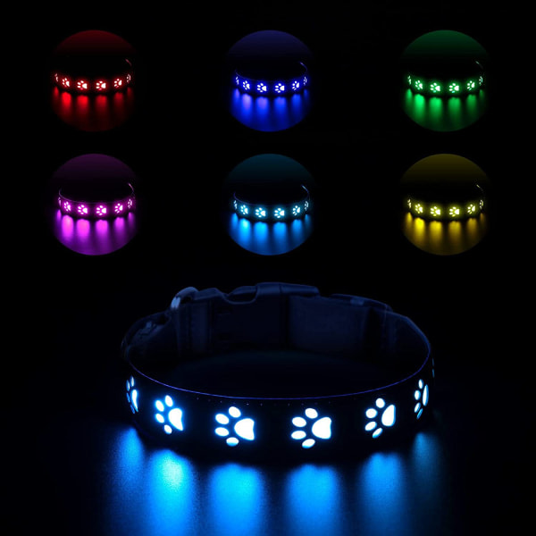 7-färgad All-in-One LED Luminous Halsband USB Laddning Ljus för Hund Tassar - XS