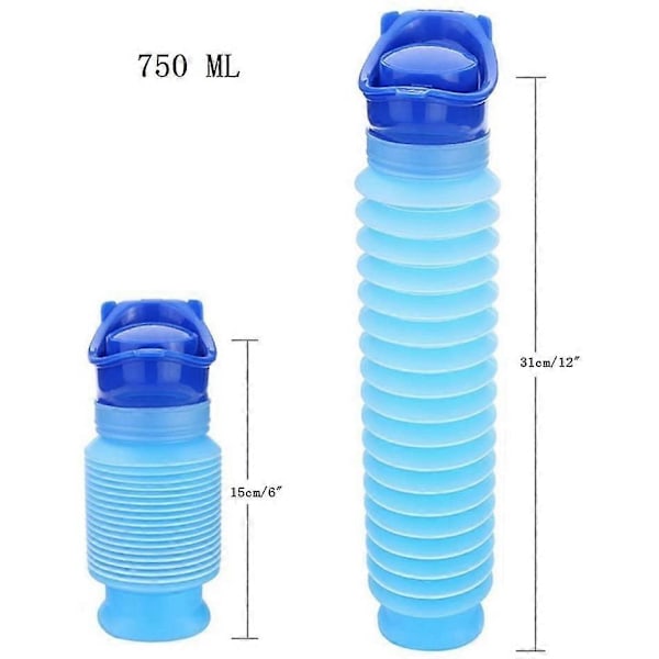 Hätäkäyttöön tarkoitettu uudelleenkäytettävä pisuaari, kannettava kutistuva matkakäymälä, pottapullo lapsille, aikuisille, retkeilyyn, automatkoille (750 ml)
