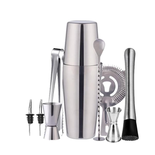 Cocktailsæt Dobbelt shaker 750ml Rustfrit stål Sølv 10 dele