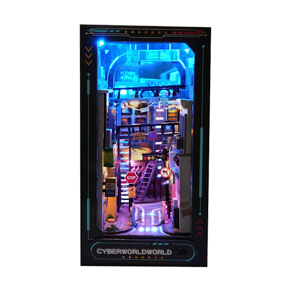 Bog Nook Kit DIY Bogreolindsats Dekoration 3D Puslespil Miniature Træbogstøtter Med LED Lys Lille Bibliotek Hjem Dukkehjem Near Future