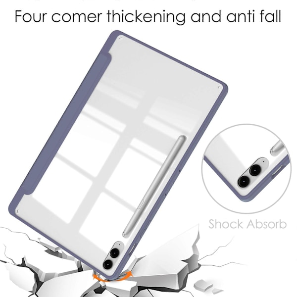 Transparent Fodral för Samsung Galaxy Tab S9 FE Plus, Pennfack Tablet Tri-fold Ställskydd Purple