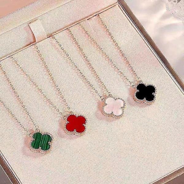 Halskje - Lykkekløver - Sjarmerende Agat - Elegant Gave White Rose gold
