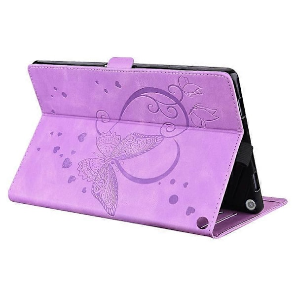 Horisontal lærveske med holder for Amazon Fire HD 10 Plus 2021 / HD 10 2021, kjærlighetsfylt sommerfuglmønster Purple