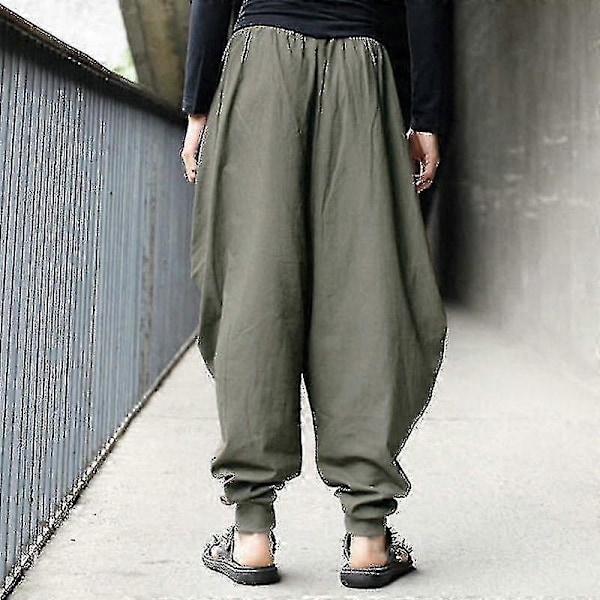 Herrar Vida Haremsbyxor Lediga Baggy Byxor Yoga Underdelar Army Green L