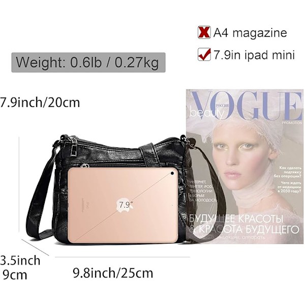 Dames Multi Pocket Casual Crossbody Taske Punge og Skuldertasker Messenger Taske til Daglig Vandtæt (Medium)