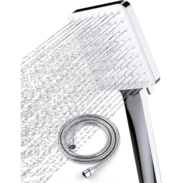 Dusjhode, høytrykksdusjhode med 6 moduser, kun dusjhode, universelt vannsparende stort dusjhode Silver Shower Head and Hose