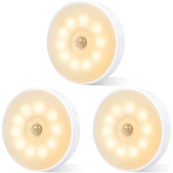 Rörelsesensorlampor inomhus, batteridriven uppladdningsbar smart LED magnetisk nattlampa för trappor (3-pack)
