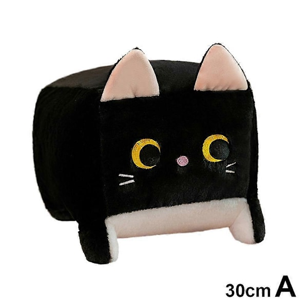 Söt Fyrkantig Plush Katt Leksak Fluffig Svart Katt Kudde Fylld Djur Plush Dock Black 30cm