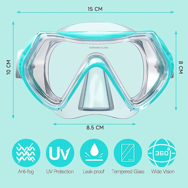 Findway 5-16 Dykke- og snorkelmaske for barn med nesedeksel, antidugg/UV-beskyttelse, 180 videovision svømmebriller for gutter og jenter Green