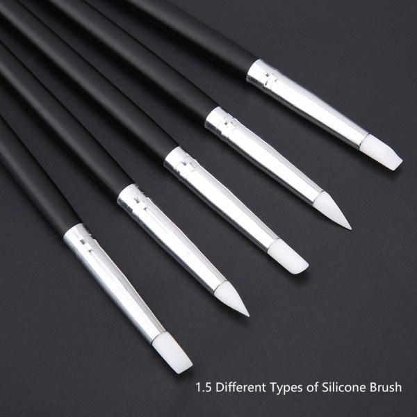 5PCS Nail Art Skulptur Silikon Pen Kit, Tremaleri 3D Effekt Skulptur Rengjøringsbørste