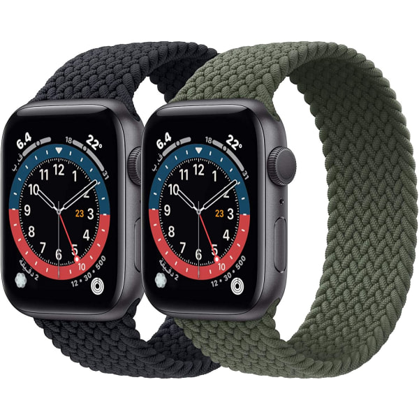 2 kpl Apple Watch kanssa yhteensopivia punottuja Solo Loop -urheilurannekkeita