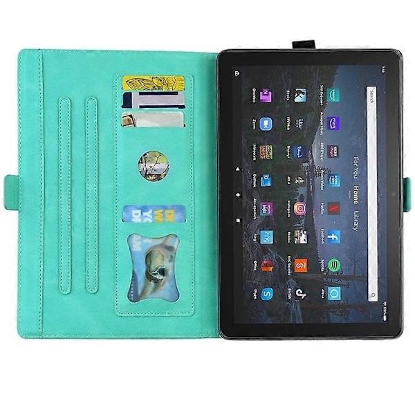 Fodral för Amazon Fire HD 10 Plus 2021 / HD 10 2021 Love Butterfly Mönster Horisontellt Flip Läderfodral med Hållare/ Green