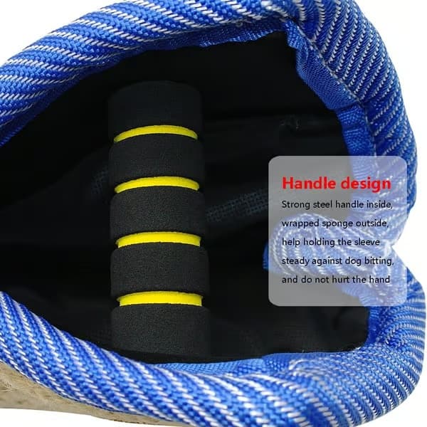 Bitepute i jute/lin, 2 håndtak + 1 ring, 35,5 cm og 20 cm for store hunder (schæfer/bully/pitbull/rottweiler)