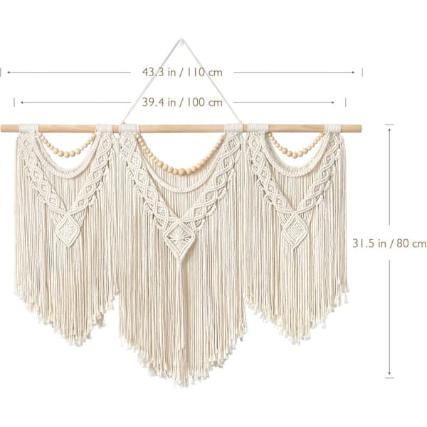 Makrame Väggbonad Stor Boho Chic Vävd Gobeläng Blad Tofs Konstgjord Bomullsrep Bohemian Makrame Väggdekor för Sovrum Vardagsrum Hem