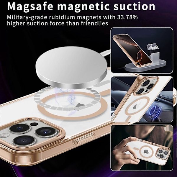 Skal för iPhone 16 Pro Max Kompatibelt med MagSafe TPU+PC Transparent Telefonskydd Gold