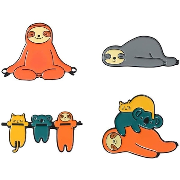 4-pack Söta Emalstift Set Alpaca Sloth Märken Broscher för Kläder Väskor Jackor Tillbehör DIY Hantverk