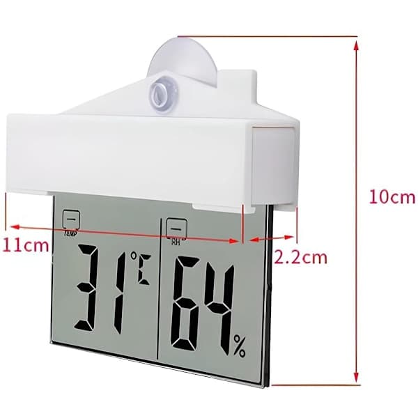 Digitalt vinduestermometer hygrometer, 11 x 9 cm, rumtermometer og hygrometer med LCD-display, temperaturvisning