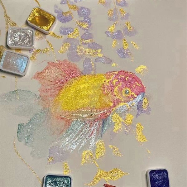 20 Färger Akvarellmålningsset, Metalliskt Akvarellfärgset, Glitter Akvarell Solid Färgbox, (2.3ML-A)