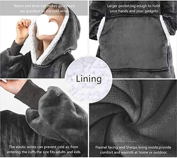 Oversized Hætteklæde Tæppe Bærbar Lamme Velvet Lazy Tæppe black