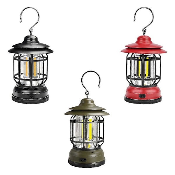 Bærbar Retro Campinglampe Oppladbar Bål med Krok for Fotturer, Fiske Red
