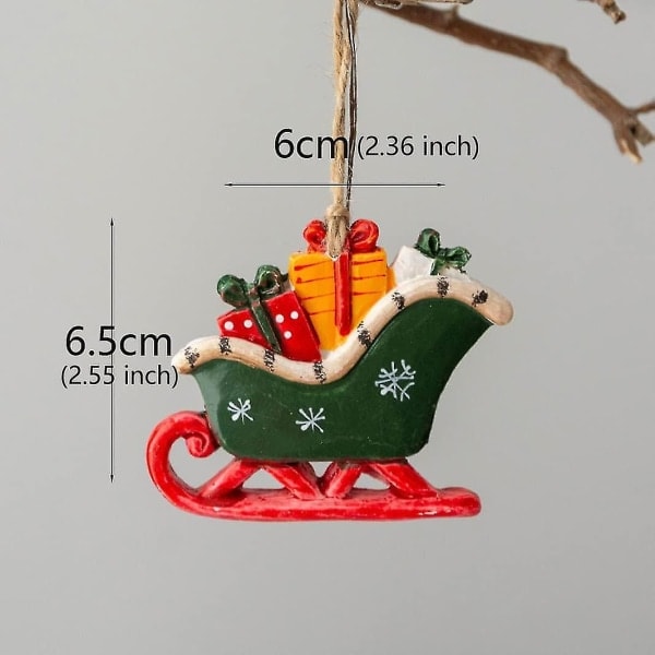 4 stk Juletrær Ornamenter Hengepynt Håndverksett Snømann Slede Gyngende Hest Rein Elg Juledekorasjon
