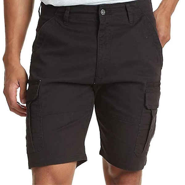 Miesten shortsit kesä rento monitoimitaskut suora lahje lyhyet housut Black 2XL