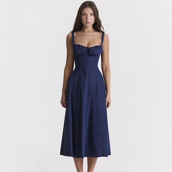 Slip-hame Naisten Kesämekko Rento Boheemi Hihaton Spagettiolkaiminen Pitkä Rantamekko Aurinkomekko Navy blue XS