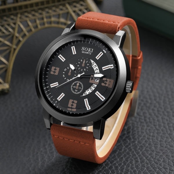 Herrklocka Set Presentförpackning Vävd Armband Mode ihålig Läder Quartz Klockor