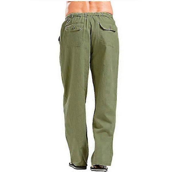 Herre Bomulls- og Linbukser Sommer Ensfarget Pustende Linbukser Casual Elastisk Midje Treningsbukser for Menn