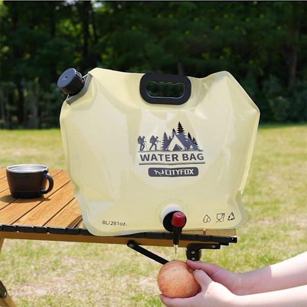 8L Fällbar Vattenbehållare Förtjockad Vattenförvaringsväska med Svängbar Kran Camping Vattenbehållare Väska för Camping Vandring Resor