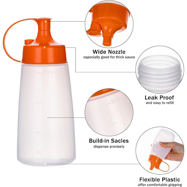 2-pack bredhalsade såsflaskor, 300 ml, kryddflaskor, sprayflaskor, lämpliga för kökshantverk