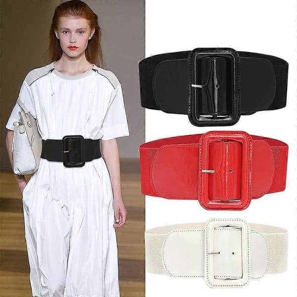 Bred Elastisk Belte for Kvinner - Stretchbelte, Retro Stil, Elastisk Midje Belte for Kjoler Black