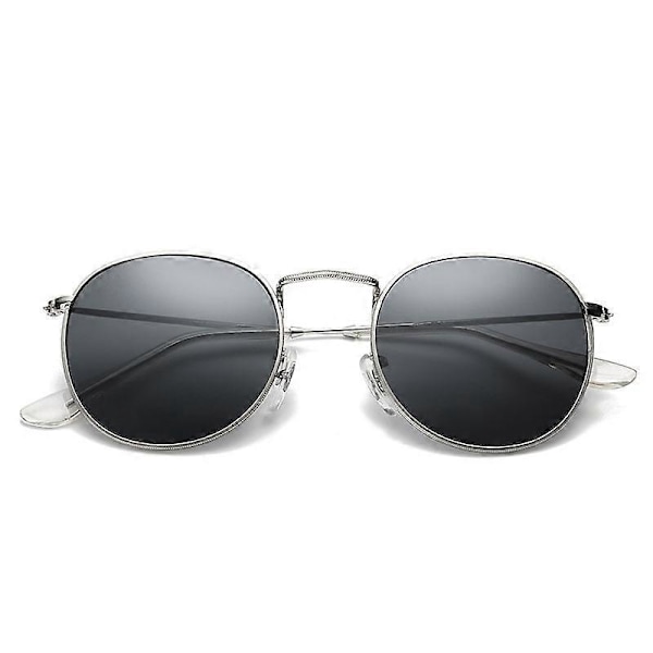 Kultaiset metallikehyksiset aurinkolasit naisille, pyöreät peililasit, heijastava pinnoite, retro aurinkolasit, merkkisuunnittelijan trendikkäät silmälasit Silver Gray multi