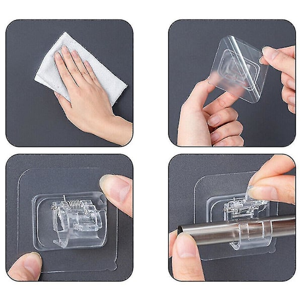 4 stk. Spikerfrie Justerbare Gardinstang Klips Selvklebende Gardinholder Krok Transparent