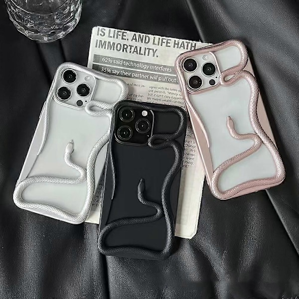 iPhone 16 Pro -puskurikotelo, 3D-käärmekuvioinen ontto TPU-puhelinkuori - Mattahopea Multicolor Matte Silver