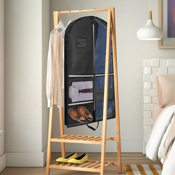 Tøjpose 110x60 cm med 5 Lommer Sammenfoldelig Dragtovertræk Tøjpose/tøjovertræk / Tøjopbevaring sort