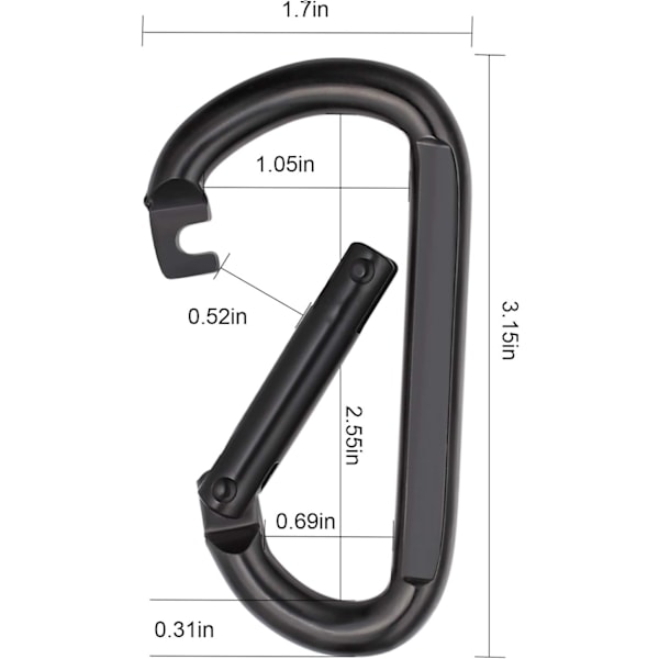 Svart fjærspenne karabinkrok klips heavy duty 3 tommers D-form stål klips lenke spenne M8x80mm 4stk