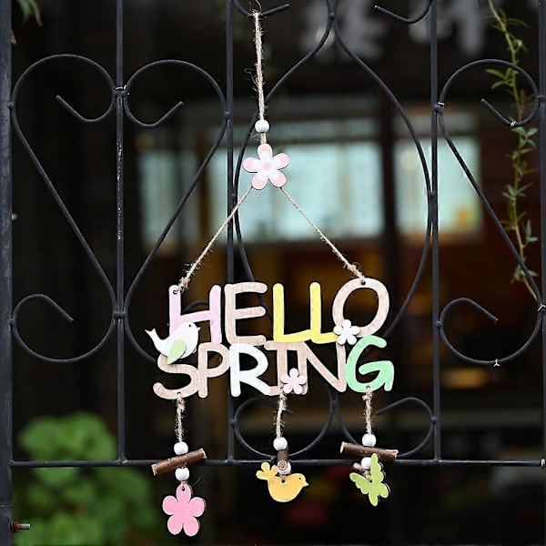 MengXi Hello Spring Påske Brev Træ Hængevedhæng Hjemmefestival Dekoration Pendant Hello Spring