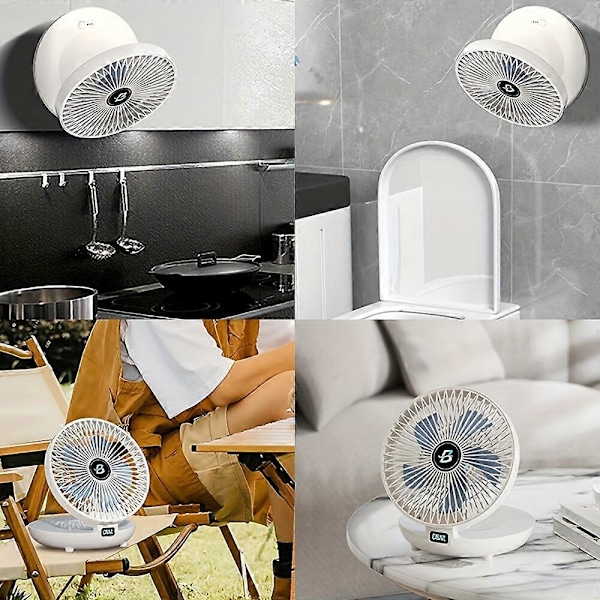 1 stk., Bærbar foldbar ventilator med genopladeligt batteri til vægmontering og luftcirkulation til RV udendørs camping picnic kontor rejse